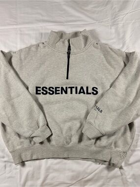 Essentials Light Gray Half-Zip Sweatshirt with Black Logo